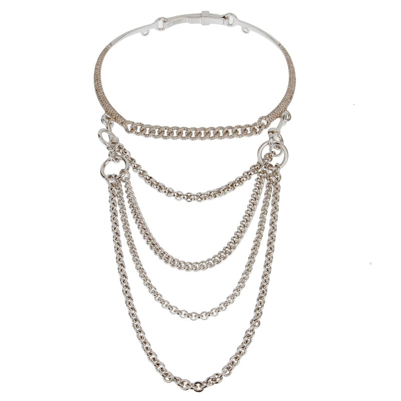 Diamond Accent Sideways Cross Choker Necklace in Sterling Silver - 15.5
